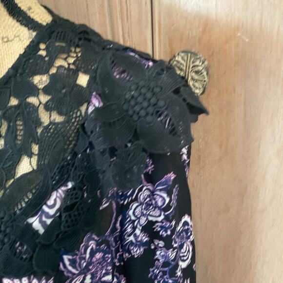 Veronica Beard silk floral black purple lace fairy pleat sleeve blouse goth 12 - Picture 3 of 15